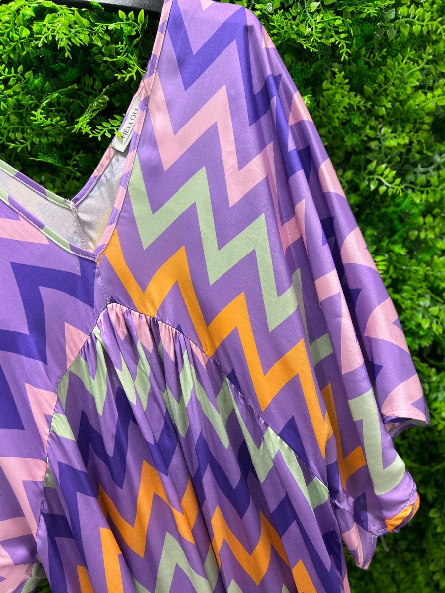 Overdele HELLOU | Hellou Sally Dress Zig Zag Lilac Orange Mint