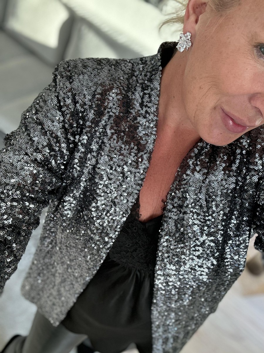 Overdele DESIGN BY LAERKE | Design By Laerke Glitter Blazer Dark Silver