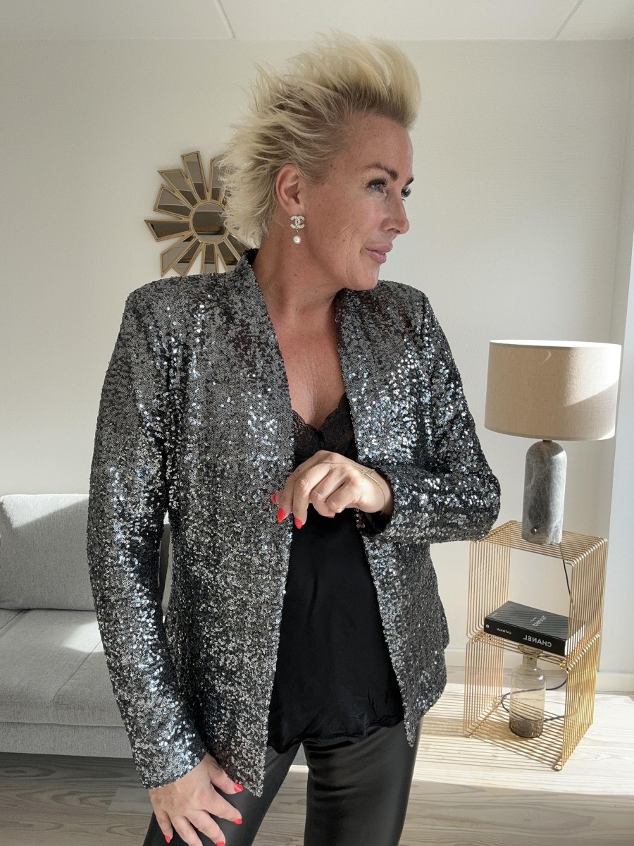 Overdele DESIGN BY LAERKE | Design By Laerke Glitter Blazer Dark Silver