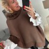 Overdele qnuz | Qnuz Poncho Fake Fur Stone Marron