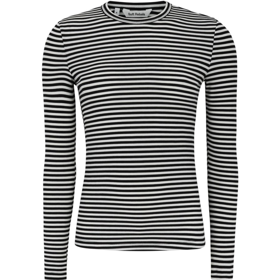 Overdele soft rebels | Soft Rebels Sr124-303 Fenja Stripe O-Neck Top Black