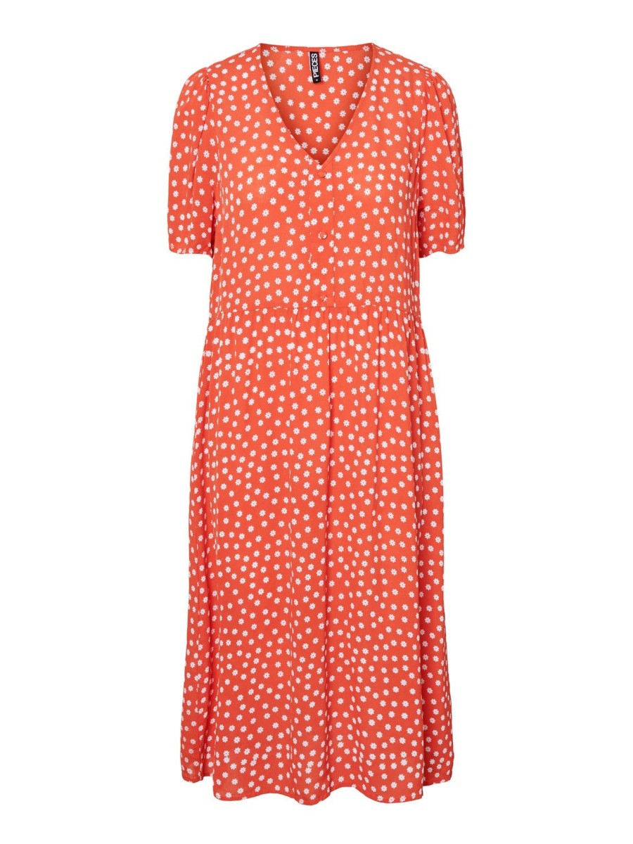 Overdele PIECES | Pieces Sasha 2/4 V-Neck Midi Dress Grenadine/Flowers