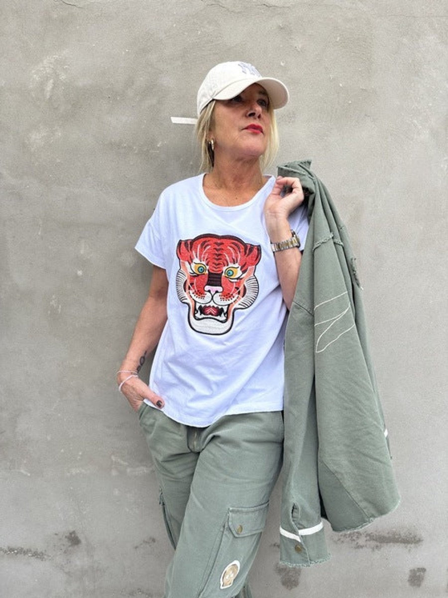 Overdele GASPAR | Gaspar 2401321 Tiger Boxy T-Shirt White