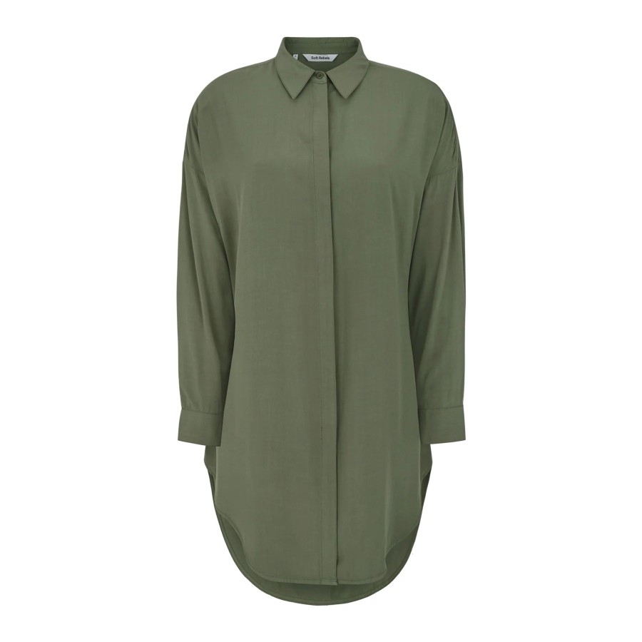 Overdele soft rebels | Soft Rebels Sr420-758 Freedom Long Shirt Deep Liechen Green