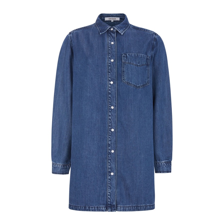 Overdele soft rebels | Soft Rebels Sr523-804 Sara Skjorte Medium Blue Wash