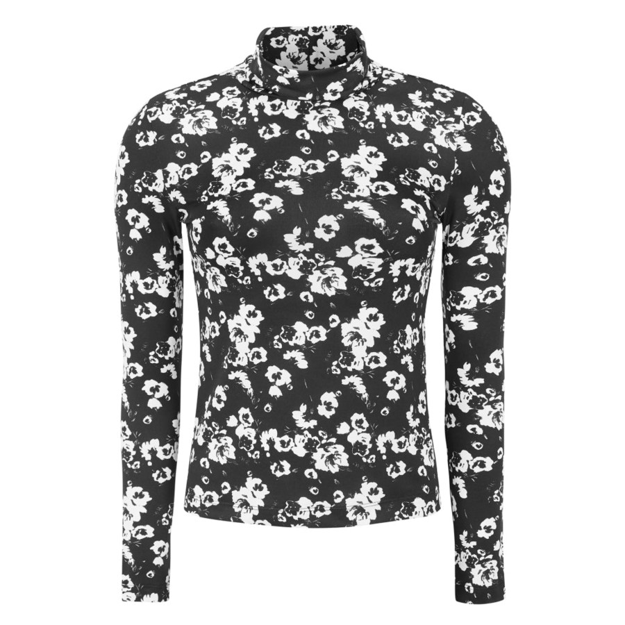 Overdele soft rebels | Soft Rebels Sr522-302 Joyce Ls Rollneck Top Rose Print Black