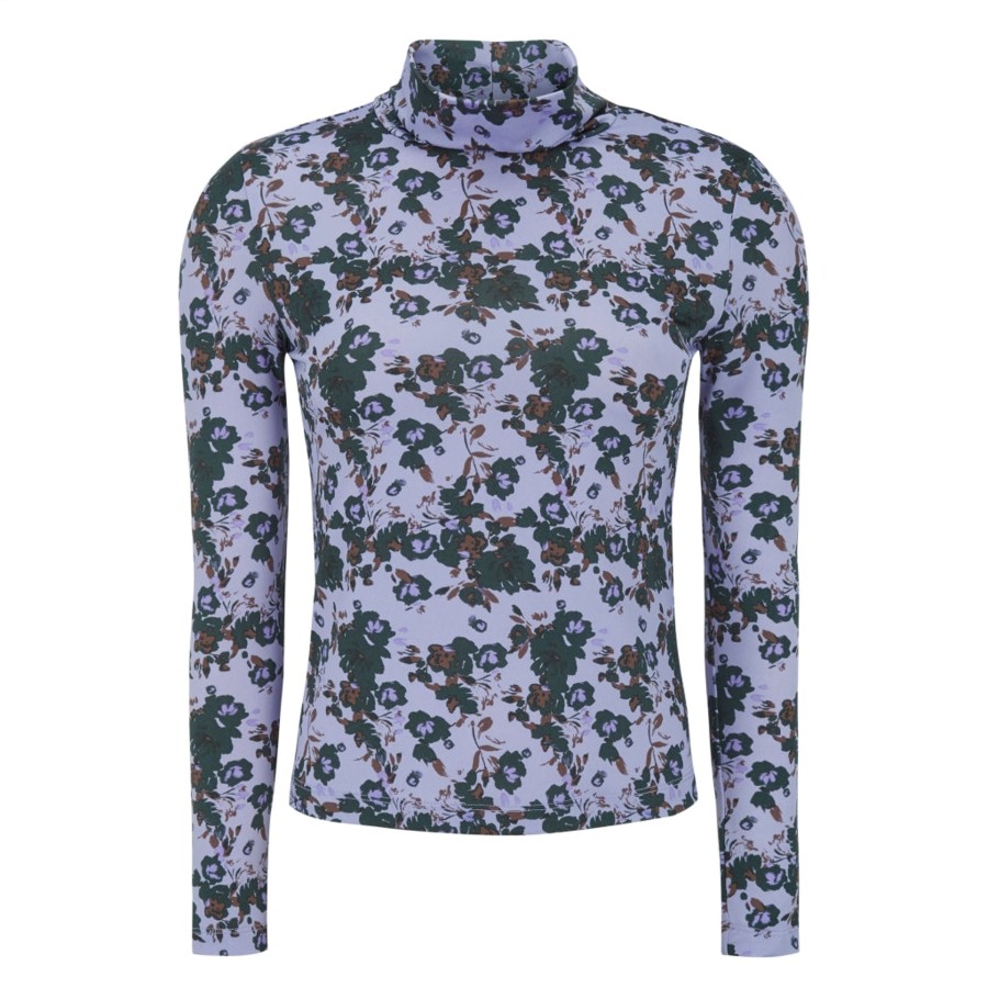 Overdele soft rebels | Soft Rebels Sr522-302 Joyce Ls Rollneck Top Rose Print Persian Violet