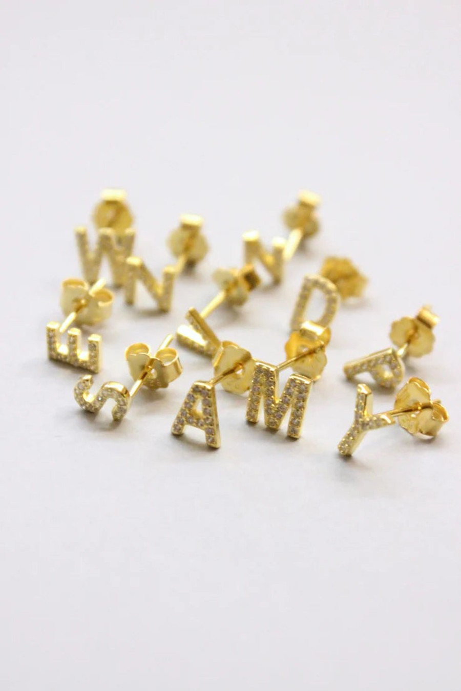 Accessories Pico | Pico M01014 Alphabet Crystal Stud Gold S Goldplated